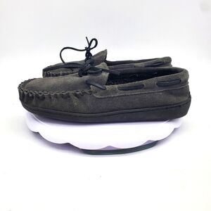 Minnetonka Shoe Men's 8 M Plaid Lined Hardsole Grey Moccasins Slip On